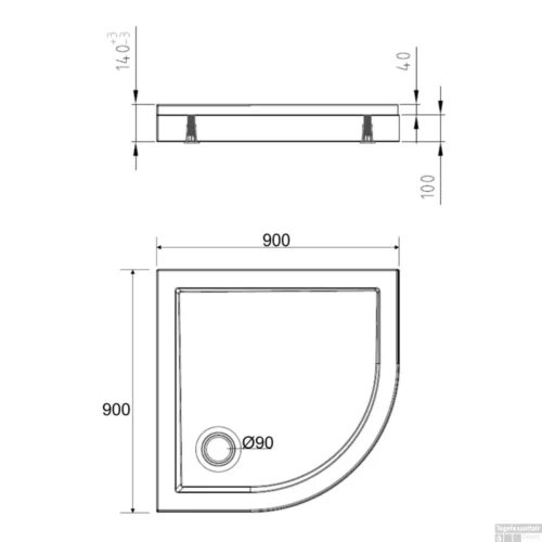 BWS Douchebak Acryl 1/4 Rond 90x90x4 Cm Wit -Badkamer Winkel 21.3511 tech
