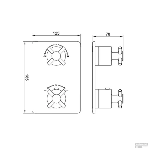 BWS Afbouwdeel Crux 2-Weg RVS Tbv Thermostatisch Inbouwdeel Uni