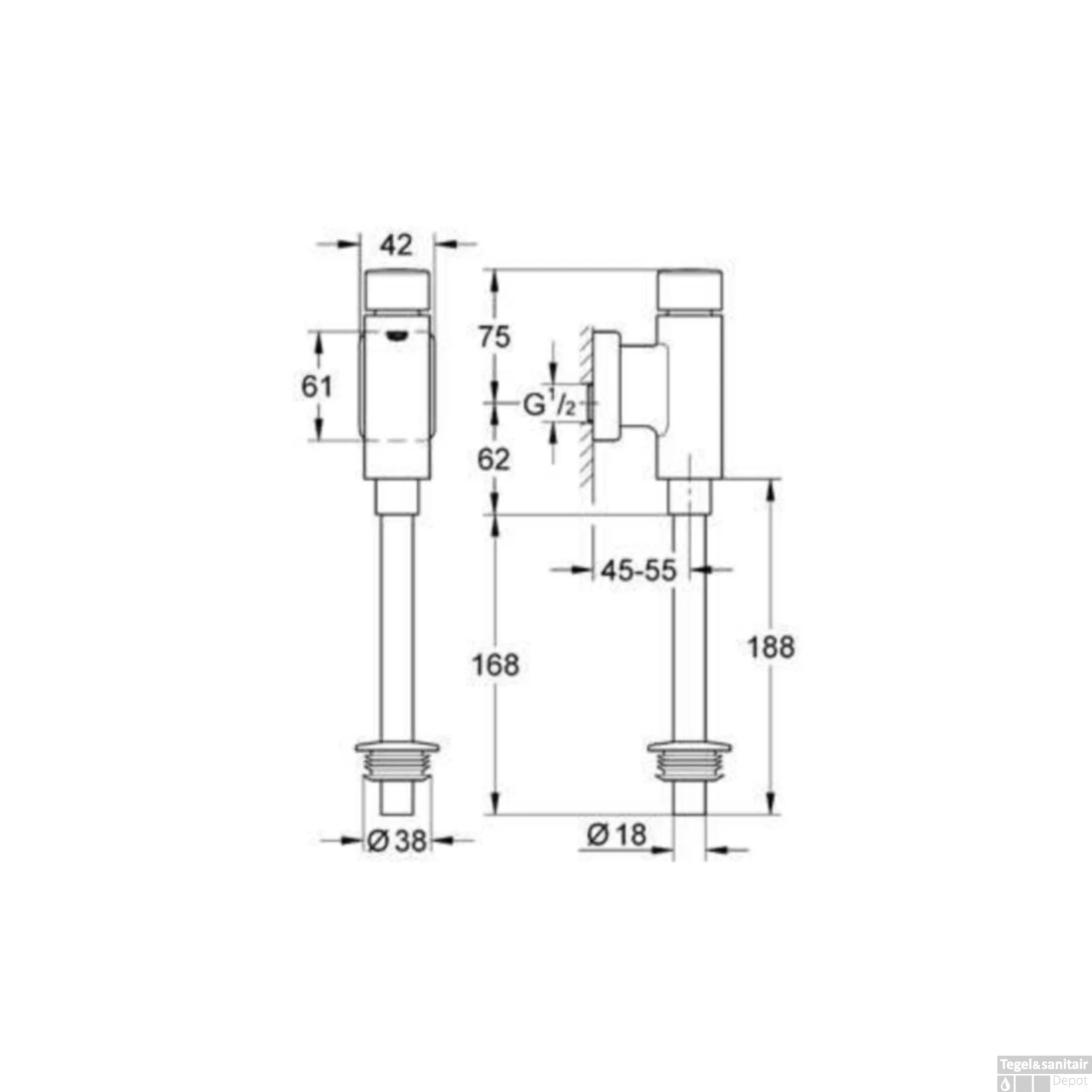Grohe Urinoir Spoeler Rondo 1/2 Vandaalremmend Met Stopkraan Met Spoelpijp En Verbinder Chroom 2 Grohe Urinoir Spoeler Rondo 1/2 Vandaalremmend Met Stopkraan Met Spoelpijp En Verbinder Chroom - Afbeelding 2