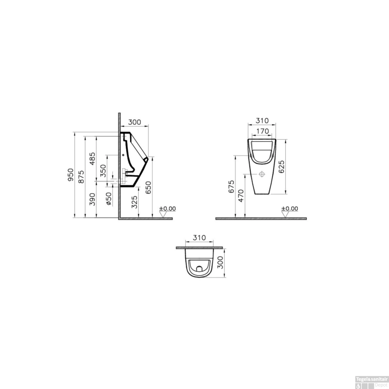 Urinoir Vitra S20 Met Achterinlaat Keramiek 62.5x31x30 Cm Wit 2 Urinoir Vitra S20 Met Achterinlaat Keramiek 62.5x31x30 Cm Wit - Afbeelding 2