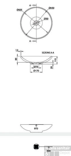 B&w-luxury Daring Opzetwastafel Bol Vlak 46 Cm. Zonder Kraangat Wit -Badkamer Winkel 59380