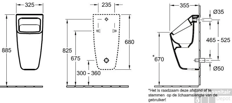 Villeroy & Boch Architectura Urinoir Vierkant Ceramicplus/incl. Sifon/bev. Wit 2 Villeroy & Boch Architectura Urinoir Vierkant Ceramicplus/incl. Sifon/bev. Wit - Afbeelding 2