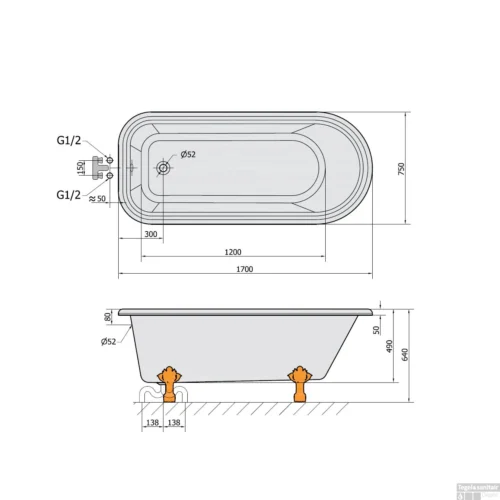 Vrijstaand Bad Sapho Foxtrot 170x75x49 Cm Wit / Zwart Met Leeuwenpoten Chroom -Badkamer Winkel 72961 vrijstaand bad sapho foxtrot 170x75x49 cm wit zwart met leeuwenpoten chroom 5