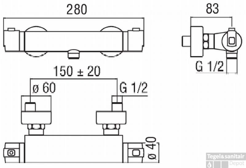 B&w-luxury Fortuna Douchethermostaat Chroom 2 B&w-luxury Fortuna Douchethermostaat Chroom - Afbeelding 2