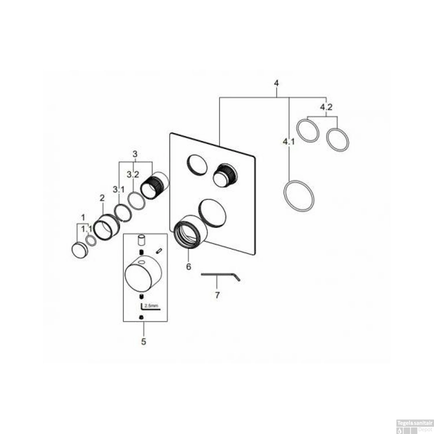Afbouwdeel Inbouwthermostaat BWS Caral Klik Pro 2-weg Geborsteld Messing - Afbeelding 2