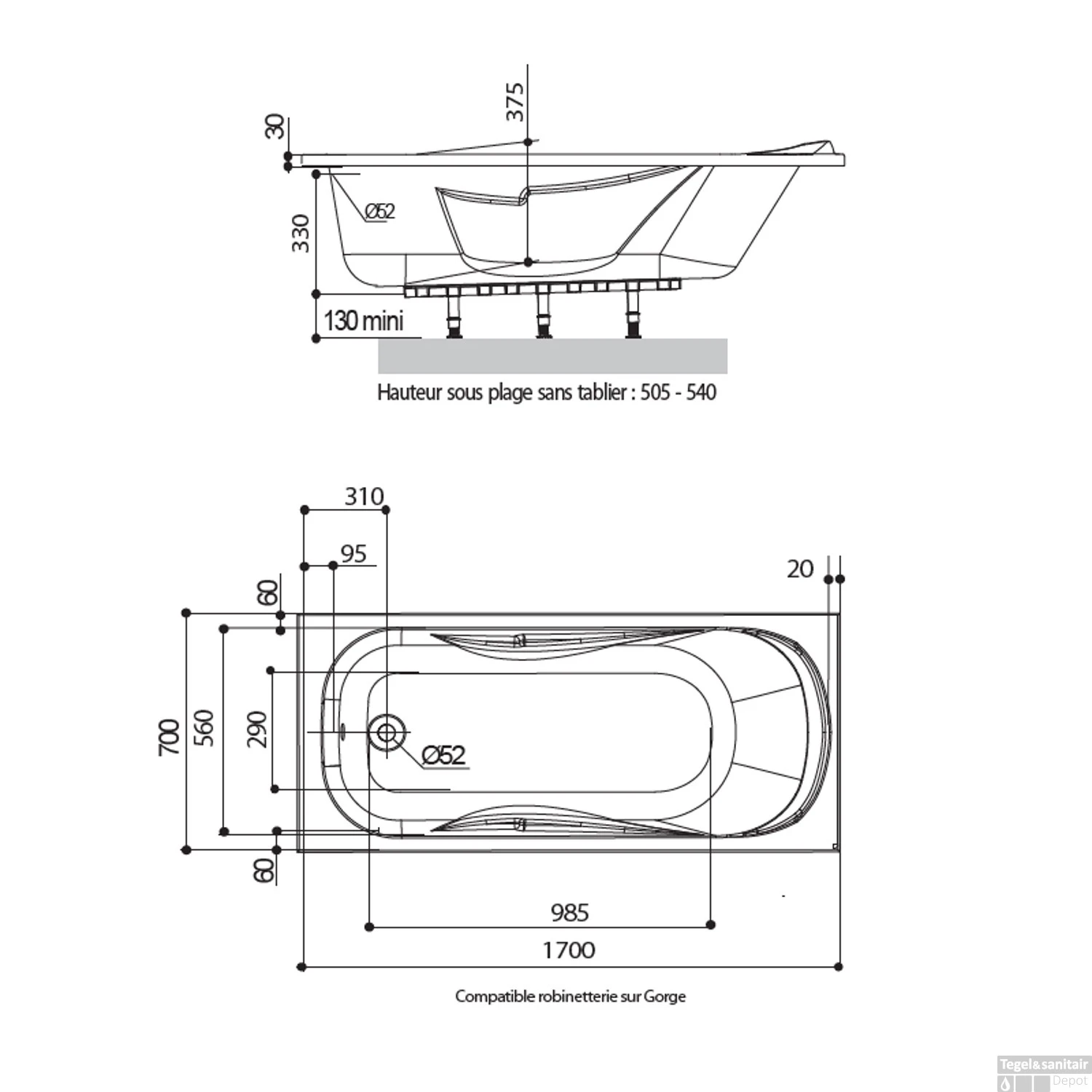 Allibert Ligbad Foria 170x70x38 Cm Wit 2 Allibert Ligbad Foria 170x70x38 Cm Wit - Afbeelding 2