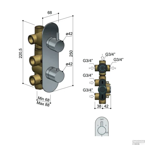 Douchekraan Hotbath Buddy Inbouw 3-weg Verticaal Chroom -Badkamer Winkel b052cr douchekraan hotbath buddy inbouw 3 weg verticaal chroom tech