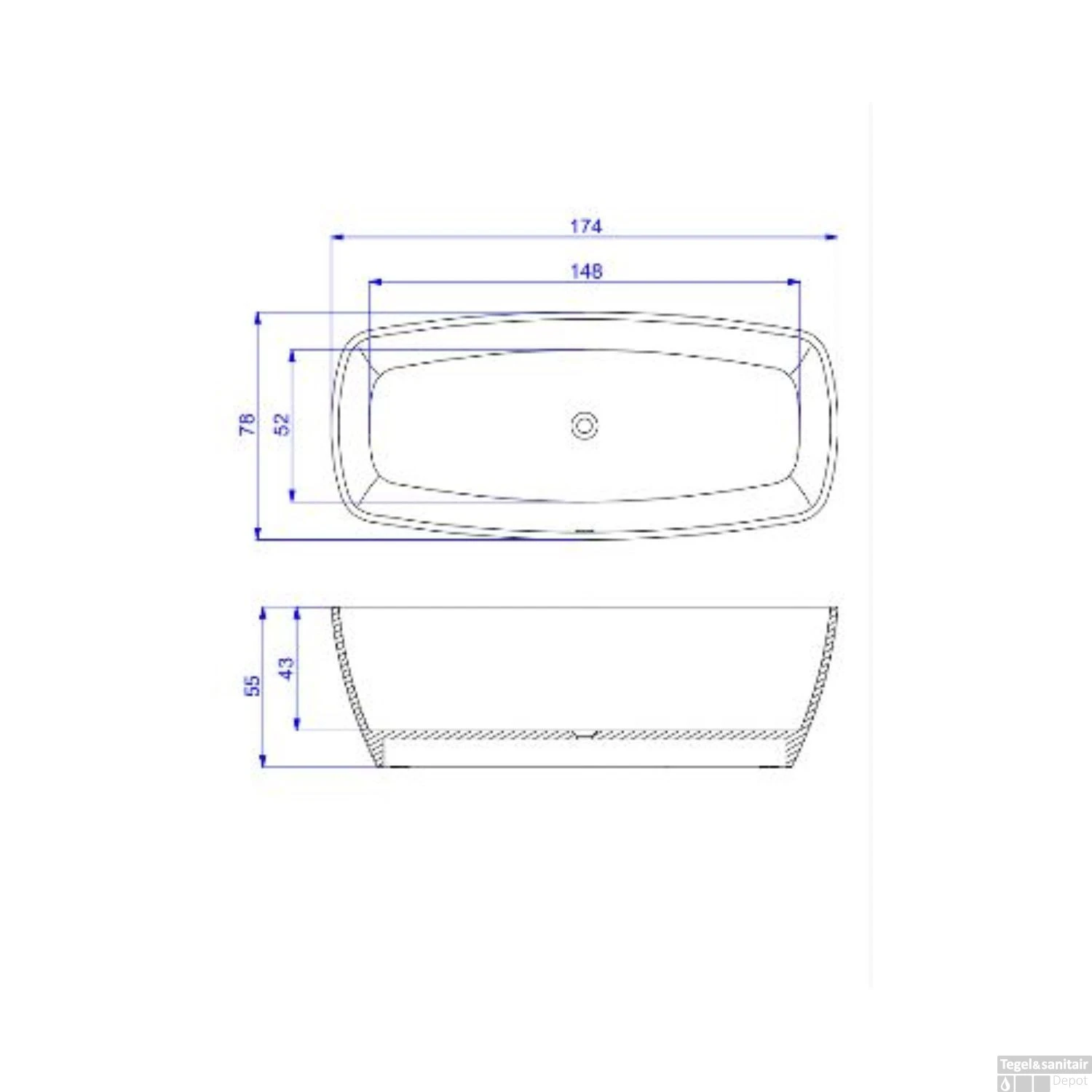 Vrijstaand Ligbad Arcqua Cali 174x78x55 Cm Cast Marble Beton Grijs - Afbeelding 4