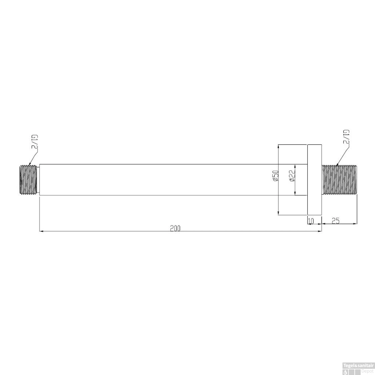 BWS Douchearm Luxe Rond Plafondbevestiging 20cm Mat Zwart 2 BWS Douchearm Luxe Rond Plafondbevestiging 20cm Mat Zwart - Afbeelding 2