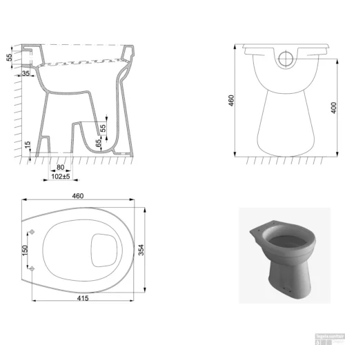 BWS Toiletpot Staand | Vlakspoel | Verhoogd 6 AO | Wit -Badkamer Winkel bws toiletpot staand verhoogd 6 ao wit tech 2