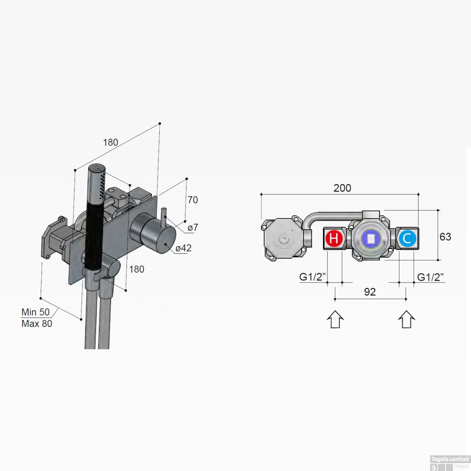 Inbouw Douchemengkraan Hotbath Cobber Incl. Doucheslang En Handdouche Geborsteld Nikkel 5 Inbouw Douchemengkraan Hotbath Cobber Incl. Doucheslang En Handdouche Geborsteld Nikkel - Afbeelding 5