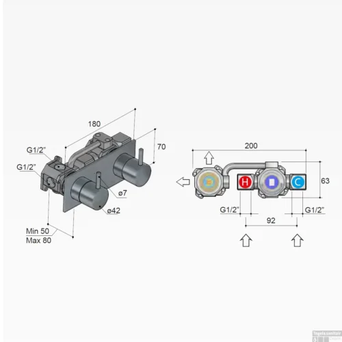 Inbouw Douchemengkraan Hotbath Cobber 2-weg Gepolijst Messing PVD OUTLET -Badkamer Winkel cb029extnbp inbouw douchemengkraan hotbath cobber 2 weg gepolijst messing pvd tech 1