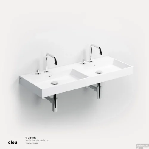 Wastafel Clou Wash Me 110x42x8 Cm Solid Surface Mat Wit (met Dubbele Bak)