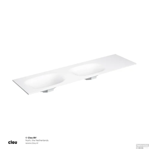 Wastafelblad Clou Hammock Dubbele Waskom Links 180cm Mat Wit