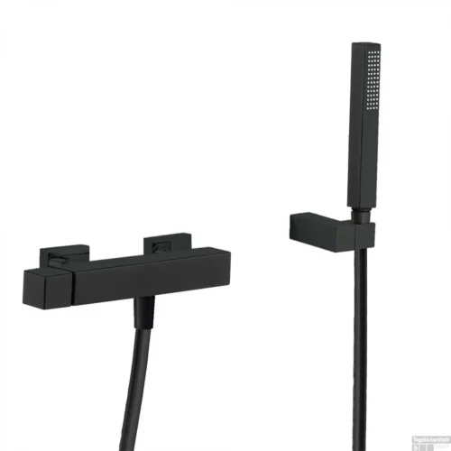 Douchemengkraan Tres Cuadro Met Handdouche 25.4x7.7 Cm Vierkant Mat Zwart