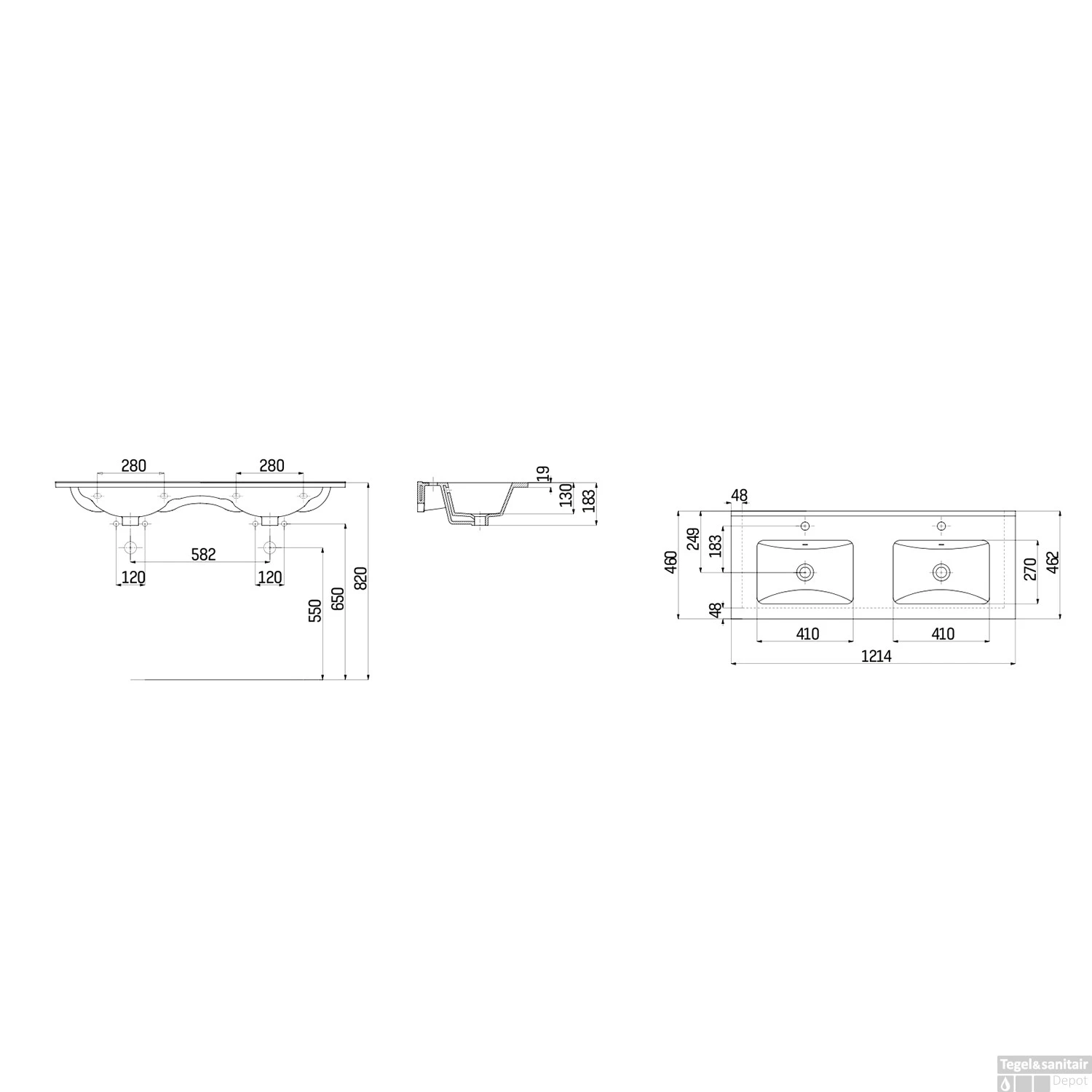 Dubbele Wastafel Boss & Wessing 2 Kraangaten 46x120 Cm Rechthoek Keramiek Wit 3 Dubbele Wastafel Boss & Wessing 2 Kraangaten 46x120 Cm Rechthoek Keramiek Wit - Afbeelding 3