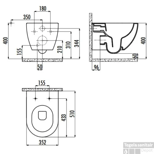 Wandcloset Boss & Wessing Freedom Randloos Met Bidet Glans Wit (Excl. Zitting) -Badkamer Winkel fe tech f