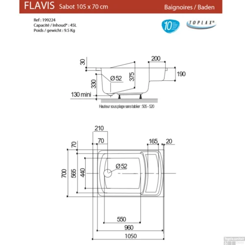 Zitbad Allibert Flavis 105x70 Cm -Badkamer Winkel flavis 105x70 tech