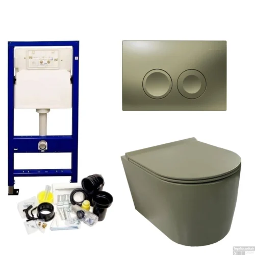 Geberit UP100 Toiletset Wandcloset Salenzi Civita Mat Legergroen Met Delta 21 Drukplaat -Badkamer Winkel geberit up100 toiletset wandcloset salenzi civita mat legergroen met delta 21 drukplaat shop