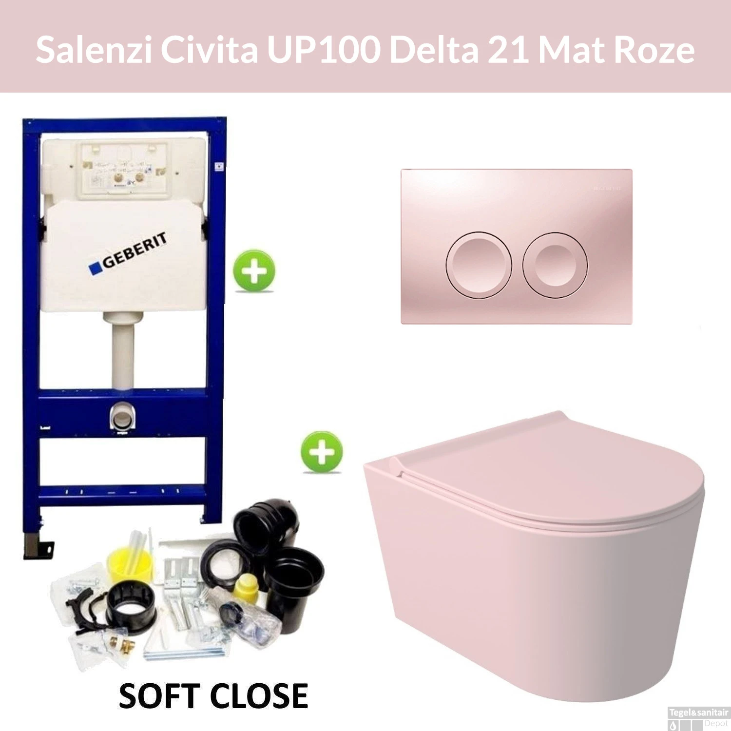 Geberit UP100 Toiletset Wandcloset Salenzi Civita Mat Roze Met Delta 21 Drukplaat