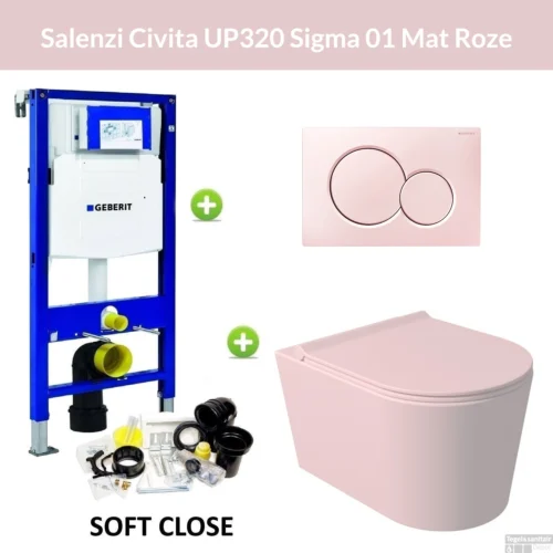 Geberit UP320 Toiletset Wandcloset Salenzi Civita Mat Roze Met Sigma 01 Drukplaat