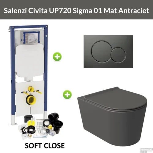 Geberit UP720 Toiletset Compleet | Inbouwreservoir | Salenzi Civita Mat Antraciet | Met Drukplaat