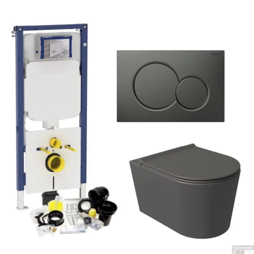 Geberit UP720 Toiletset Compleet | Inbouwreservoir | Salenzi Civita Mat Antraciet | Met Drukplaat -Badkamer Winkel geberit up720 toiletset wandcloset salenzi civita mat antraciet met sigma 01 drukplaat shop