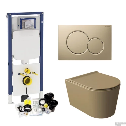 Geberit UP720 Toiletset Compleet | Inbouwreservoir | Salenzi Civita Mat Taupe | Met Drukplaat -Badkamer Winkel geberit up720 toiletset wandcloset salenzi civita mat beige met sigma 01 drukplaat shop