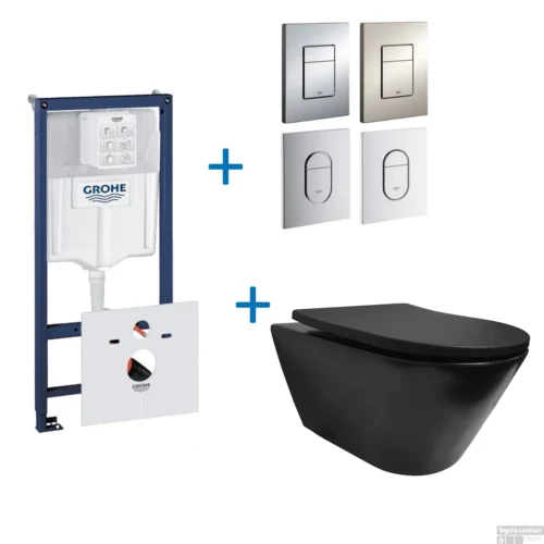 Grohe Rapid SL Toiletset Set10 Wiesbaden Stereo Rimless Mat Zwart Met Grohe Arena Of Skate Drukplaat