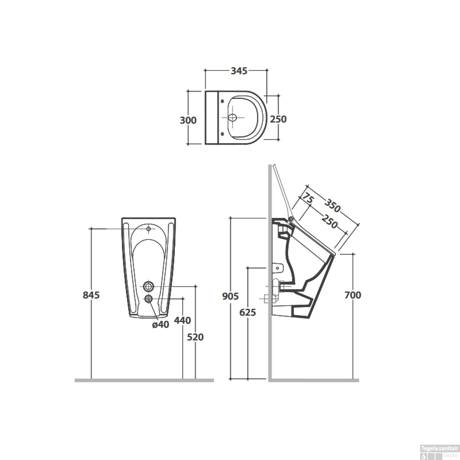 Hangend Urinoir Globo Forty3 30x35x56cm Met Voorbereide Gaten Mat Wit 2 Hangend Urinoir Globo Forty3 30x35x56cm Met Voorbereide Gaten Mat Wit - Afbeelding 2
