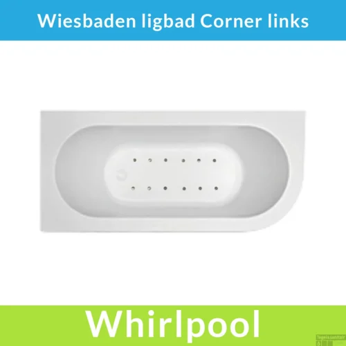 Hoekbad Whirlpool Wiesbaden Corner 180x80x58 Cm Luchtsysteem Met RVS Jets En Waste Links Wit