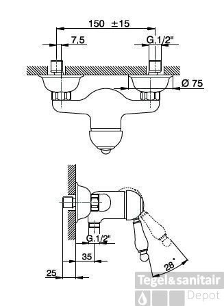 Huber Croisette Douchemengkraan Chroom CM.000440.21 2 Huber Croisette Douchemengkraan Chroom CM.000440.21 - Afbeelding 2
