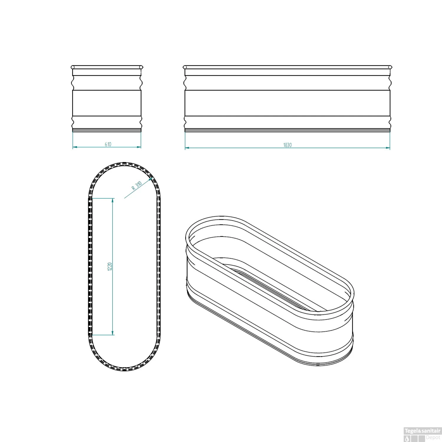 Tankkd IJsbad | Green Label Oval | 183x61x61cm | Aluminium - Afbeelding 5