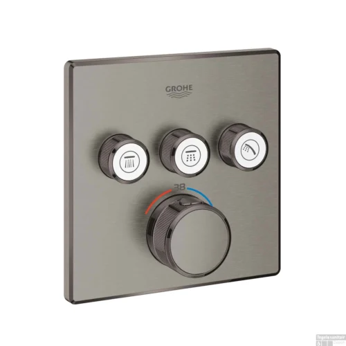 Inbouwkraan Grohe Grohtherm Smart Control Thermostaatkraan Met 3-weg Omstelling Vierkant Hard Graphite Geborsteld