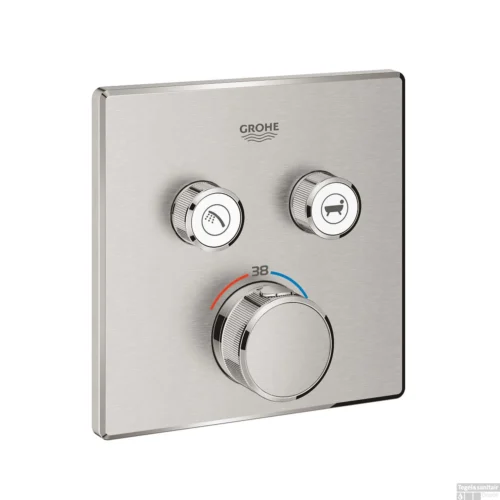 Inbouwkraan Grohe Grohtherm Smart Control Thermostaatkraan Met 3-weg Omstelling Vierkant Supersteel