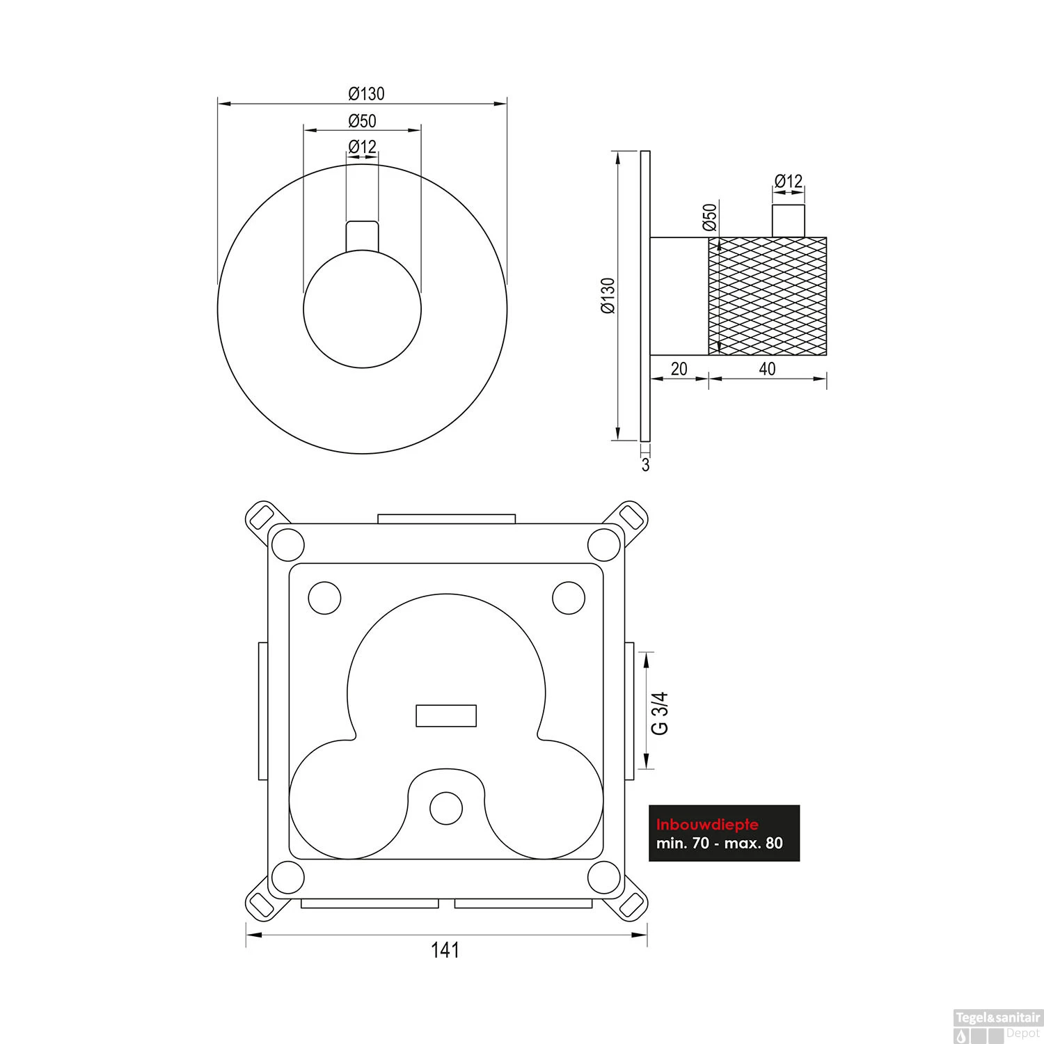 Inbouwthermostaat Brauer Gold Carving Met Ronde Knop En Rozet Geborsteld Goud - Afbeelding 4