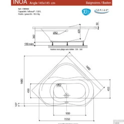 Hoekbad Allibert Inoa 145x145 Cm -Badkamer Winkel inoa ligbad tech