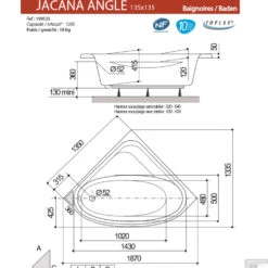 Hoekbad Allibert Jacana 135x135 Cm -Badkamer Winkel jacana angle 135x135 tech 1