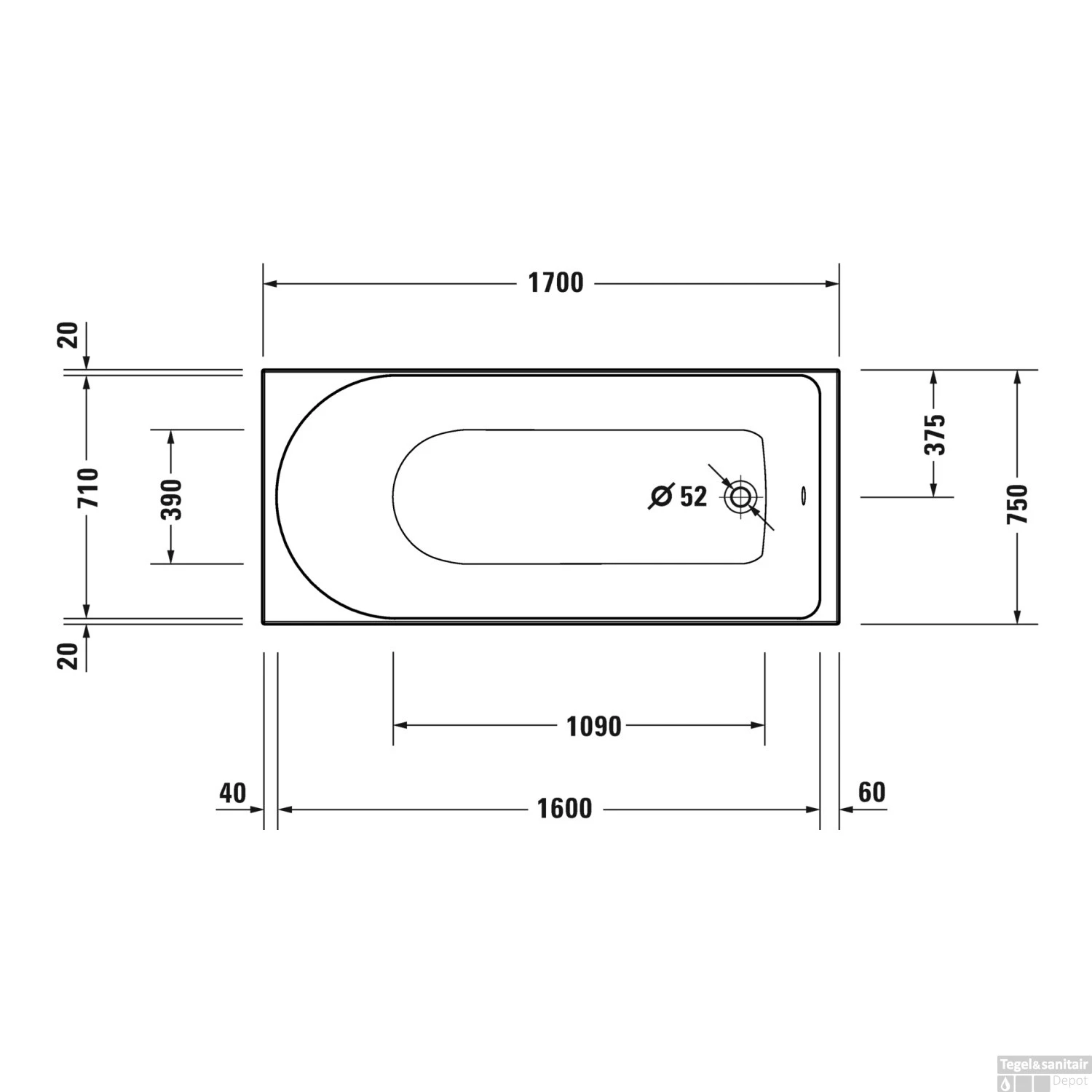 Ligbad Duravit D-Neo Inbouw 170x75x48.5 Cm Wit 3 Ligbad Duravit D-Neo Inbouw 170x75x48.5 Cm Wit - Afbeelding 3