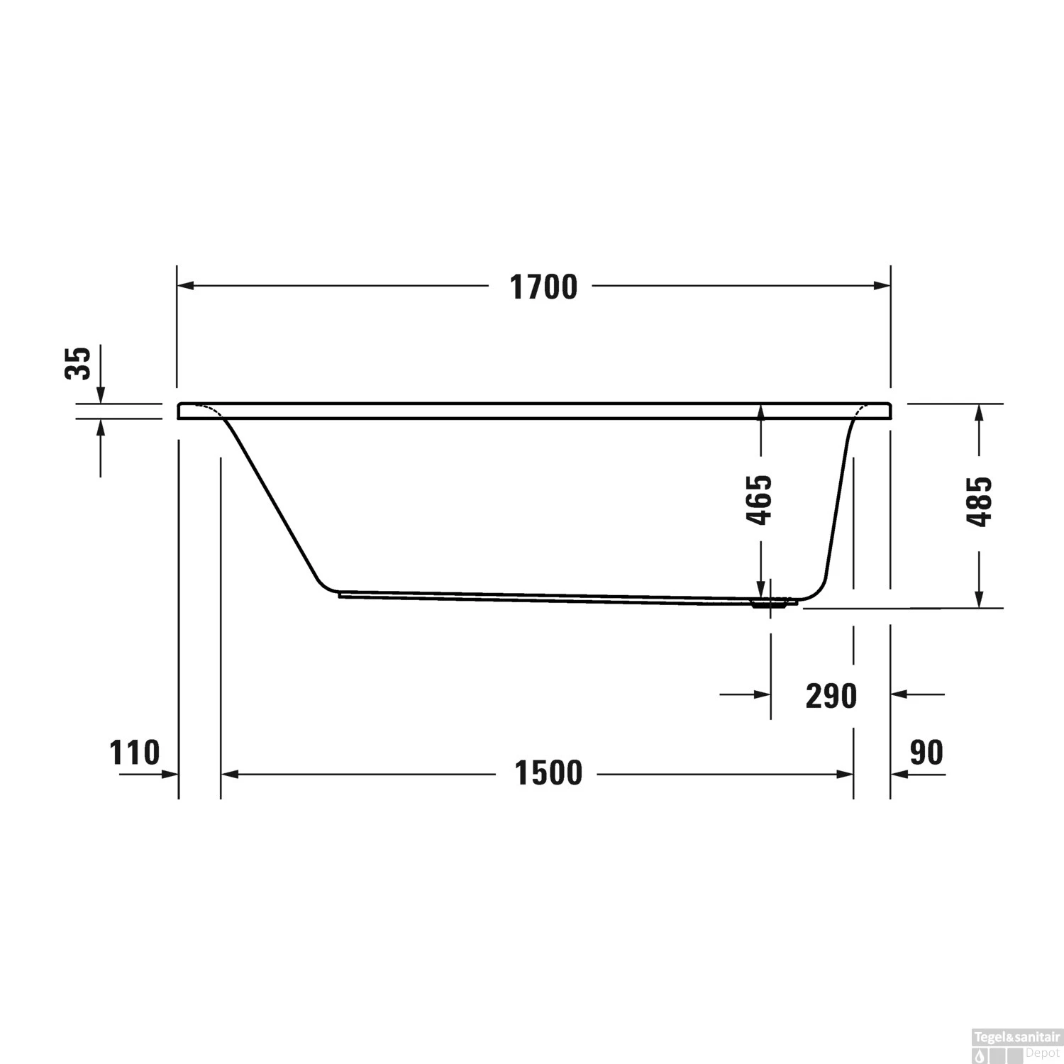 Ligbad Duravit D-Neo Inbouw 170x75x48.5 Cm Wit 4 Ligbad Duravit D-Neo Inbouw 170x75x48.5 Cm Wit - Afbeelding 4