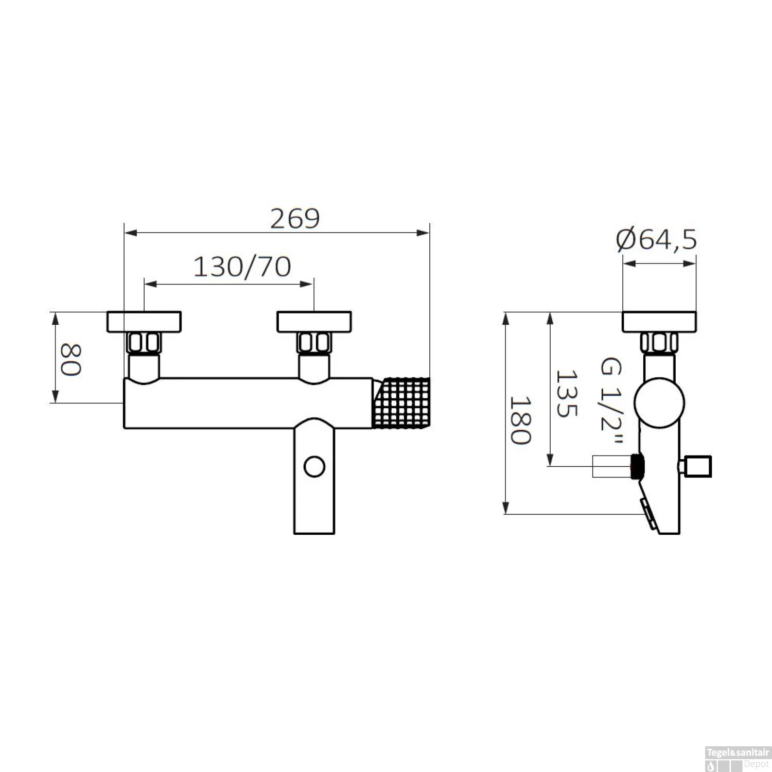 Opbouw Badkraan GRB Aura Mengkraan Knop Aan Rechterzijde Chroom 2 Opbouw Badkraan GRB Aura Mengkraan Knop Aan Rechterzijde Chroom - Afbeelding 2