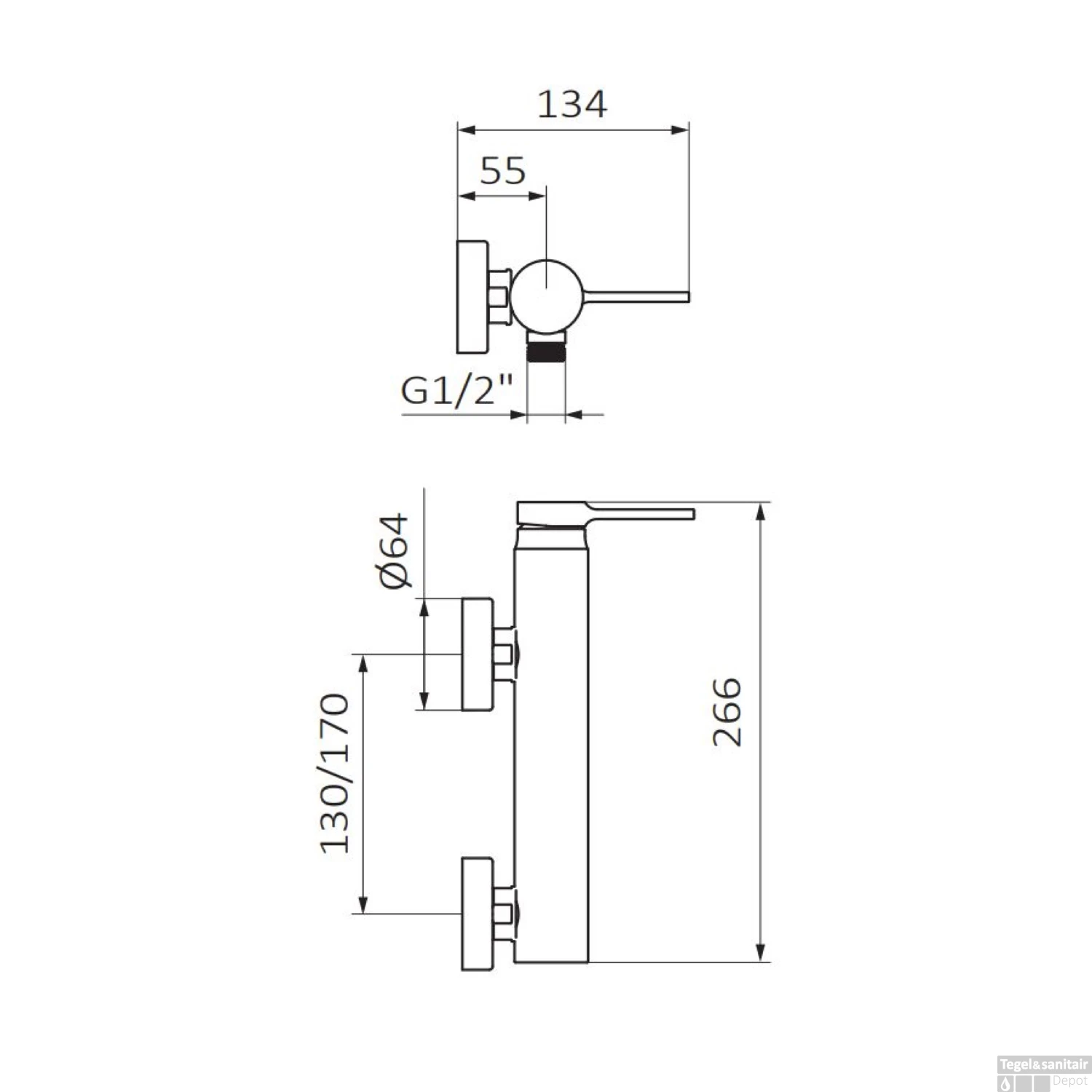 Opbouw Douchekraan GRB Aura Mengkraan Met Doucheslang Aansluiting Messing Chroom - Afbeelding 2