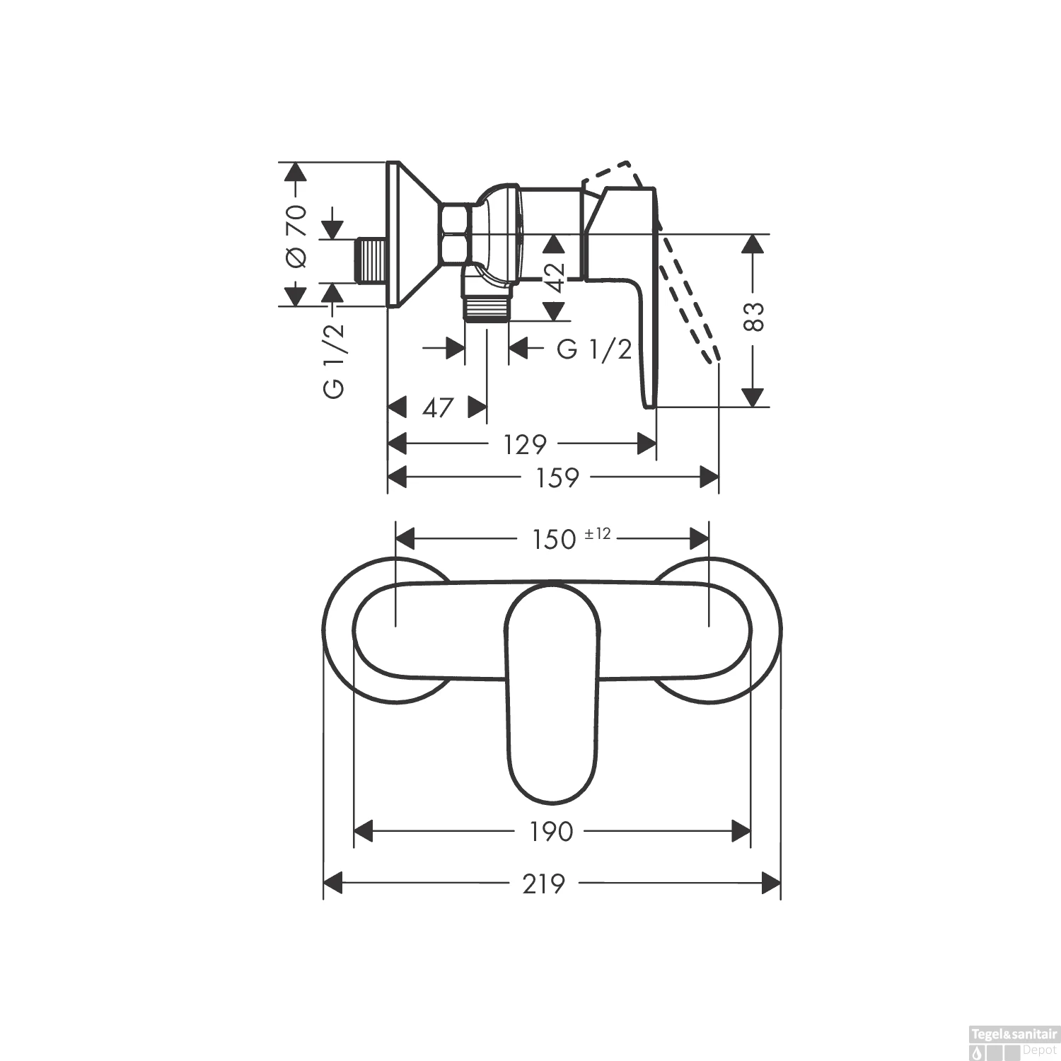 Opbouw Douchekraan HansGrohe Vernis Blend Eengreeps Mat Zwart 2 Opbouw Douchekraan HansGrohe Vernis Blend Eengreeps Mat Zwart - Afbeelding 2