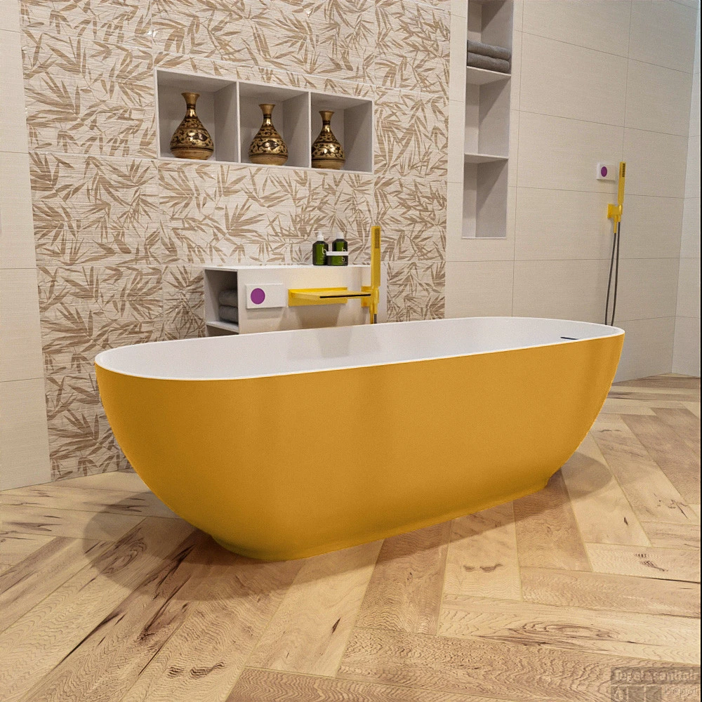 ROCK Vrijstaand Bad 170x70cm Kleur Ocher / Talc 4 ROCK Vrijstaand Bad 170x70cm Kleur Ocher / Talc - Afbeelding 4