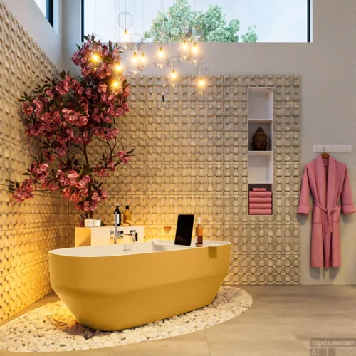 STONE Vrijstaand Bad 170x75cm Kleur Ocher / Talc -Badkamer Winkel stone 4 00014