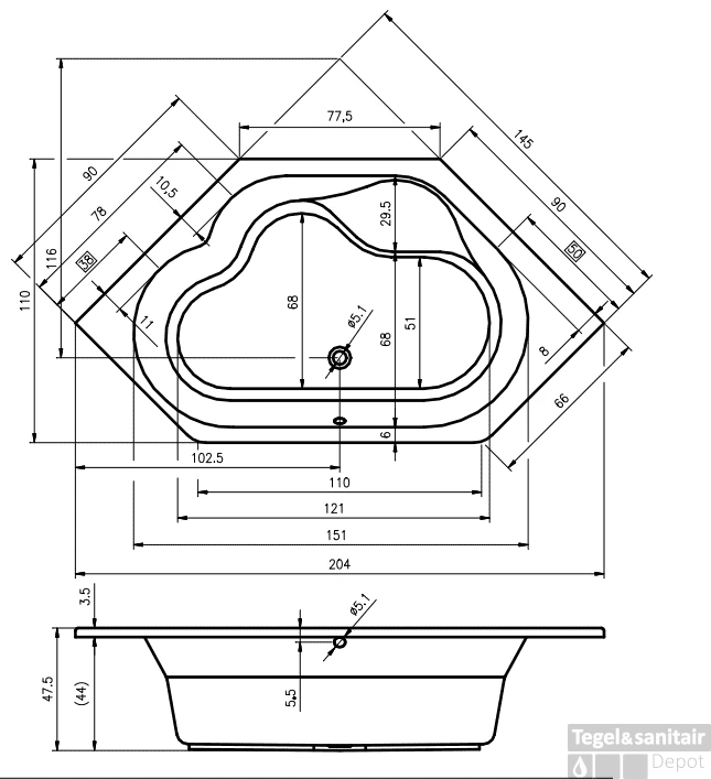 Hoekbad Riho Winnipeg 145x145 Cm Wit 2 Hoekbad Riho Winnipeg 145x145 Cm Wit - Afbeelding 2