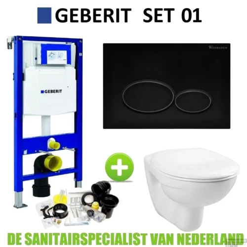 Geberit UP320 Toiletset Compleet | Inbouwreservoir | Wandcloset Basic Smart Wit | Met Drukplaat | SET01