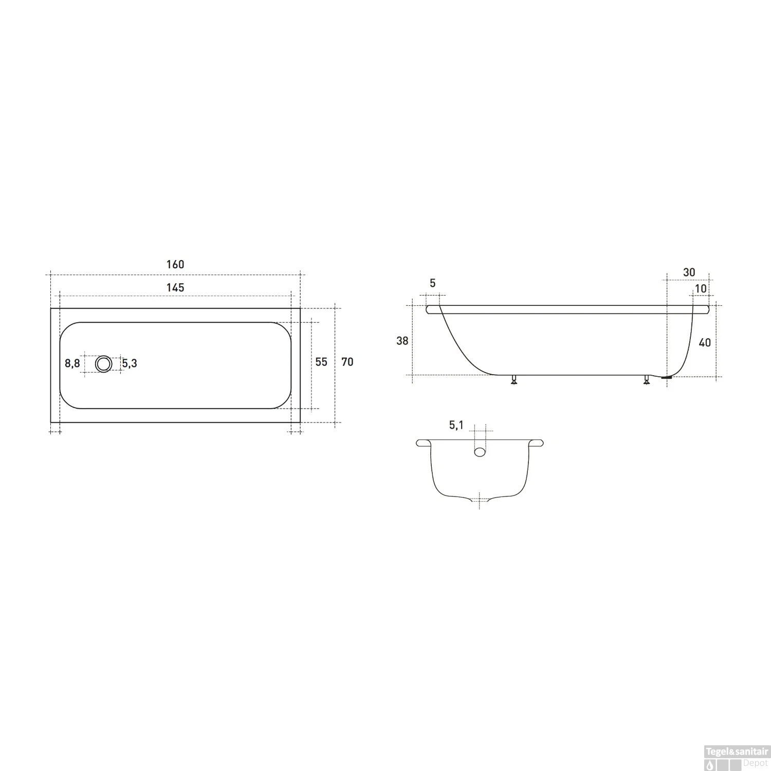 VM GO Isifix Ligbad 160x70cm Plaatstaal 40cm Diep Inclusief Potenstel - Afbeelding 2