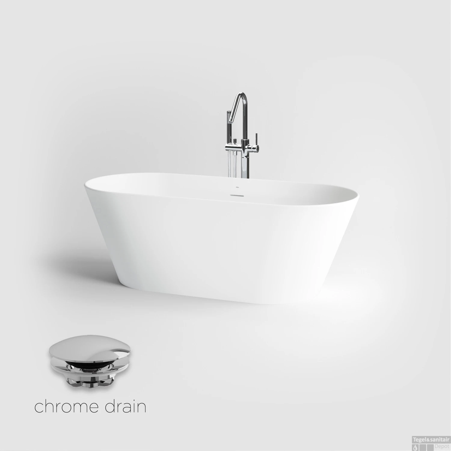 Vrijstaand Ligbad Clou Solium Geïntegreerde Overloop Met Chrome Plug Mat Wit