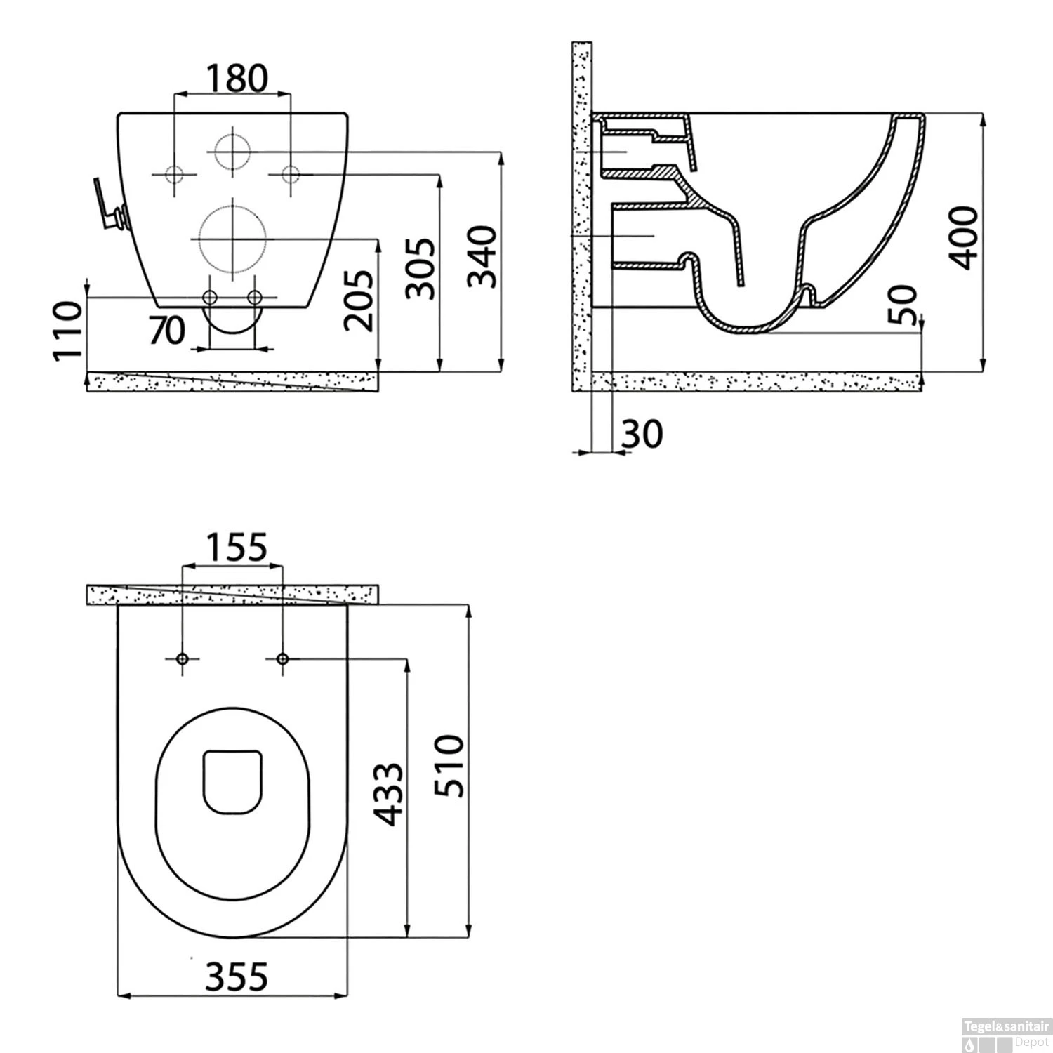 Wandcloset Boss & Wessing Freedom Randloos Met Bidetkraan Koudwater Wit (Excl. Zitting) - Afbeelding 9